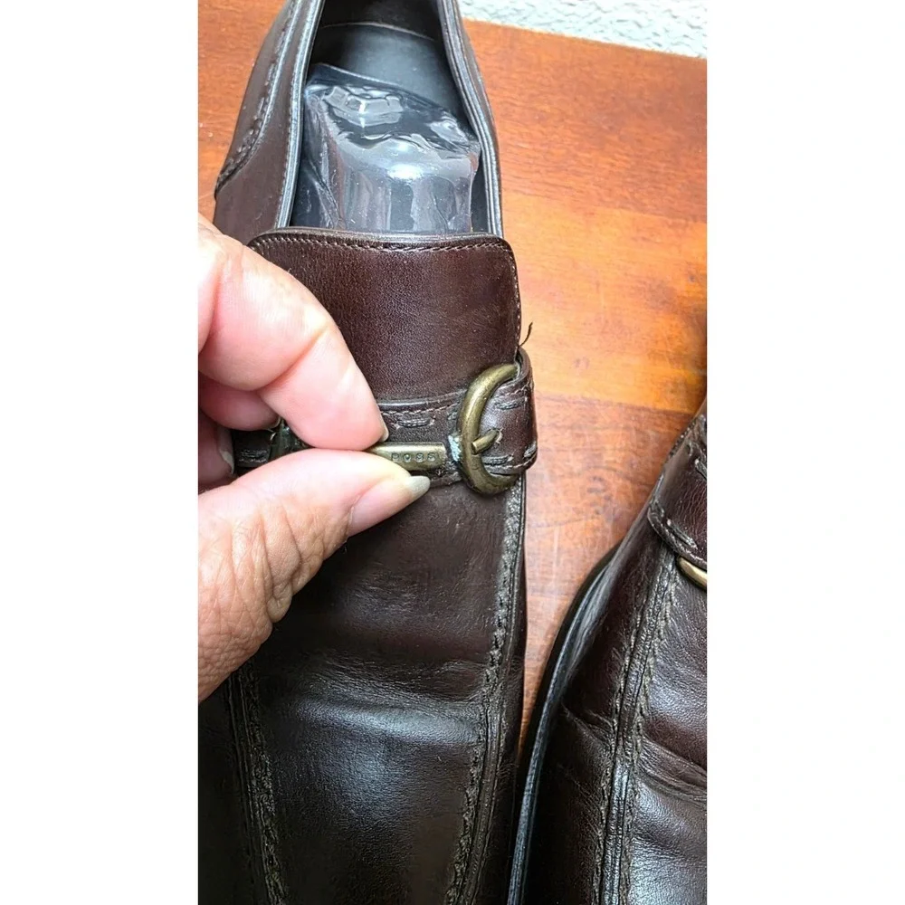 Hugo Boss Men's Dressing Brown Leather Horse bit Loafers Shoes Size 6 Made Italy